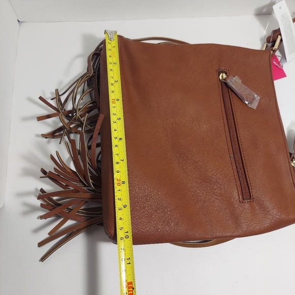 NWT VIETA Fringed Rhinestone Crossbody Purse Brown Faux Leather Back Pocket - Picture 14 of 15
